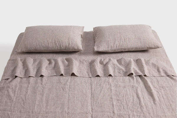 Cocoa Stripes Linen Sheet Set (4 pcs)