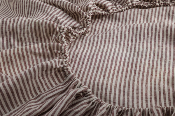 Cocoa Stripes Linen Fitted Sheet Set (3 pcs)