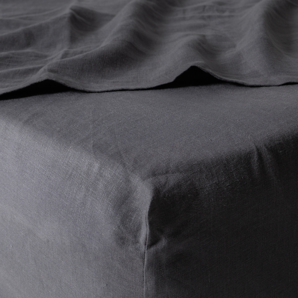 Charcoal Linen Fitted Sheet Set
