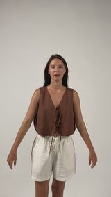 linen vest with ties