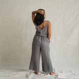 Charcoal Stonewashed Linen Long Pants