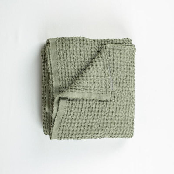 Green Linen Waffle Blanket
