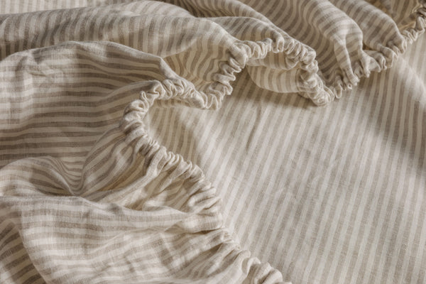 Pinstripe Linen Fitted Sheet Set (3 pcs)