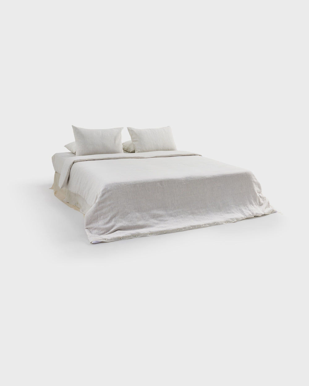 Pencilstripe French linen bedding set, close-up of the stripe and pillowcases