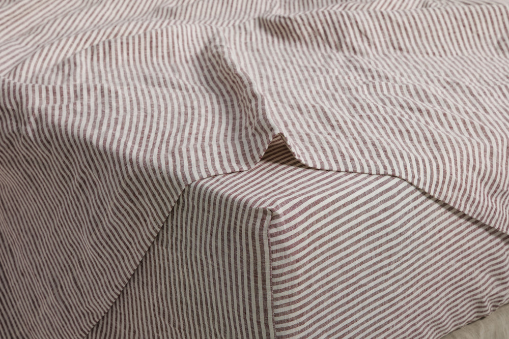 Cocoa Stripes Linen Fitted Sheet