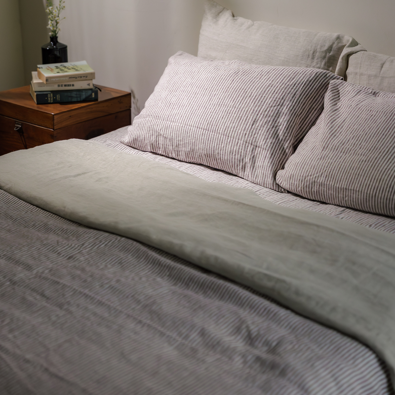 Cocoa Stripes Linen Sheet Set (4 pcs)