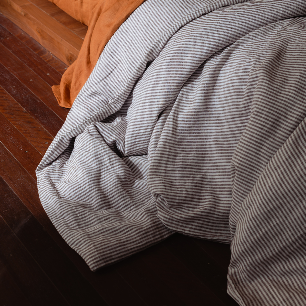 Cocoa Stripes Linen Duvet Cover Set (3 pcs)