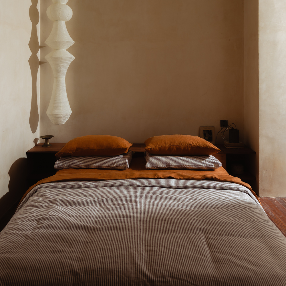 Cocoa Stripes Linen Sheet Set (4 pcs)