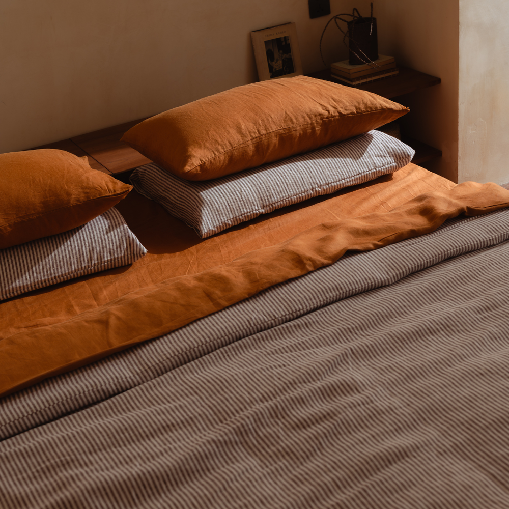 Cocoa Stripes Linen Sheet Set (4 pcs)