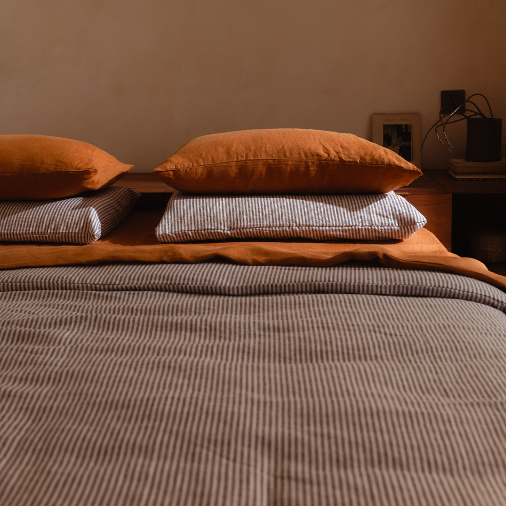 Cocoa Stripes Linen Pillowcases Set (2 pcs)