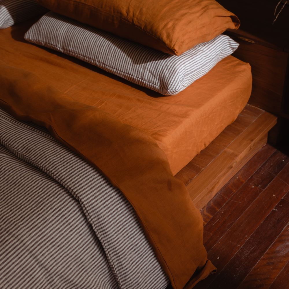 Cocoa Stripes Linen Fitted Sheet Set (3 pcs)
