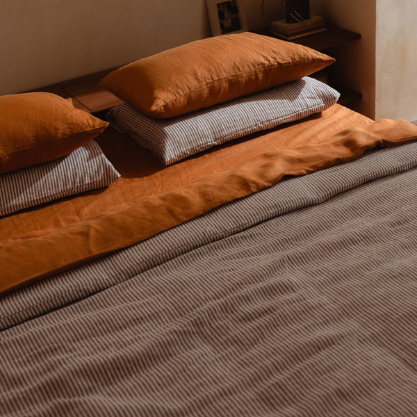 Cocoa Stripes Linen Duvet Cover Set (3 pcs)
