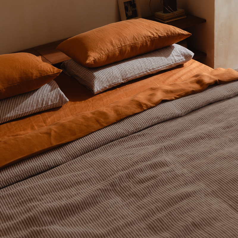 Cocoa Stripes Linen Duvet Cover Set (3 pcs)