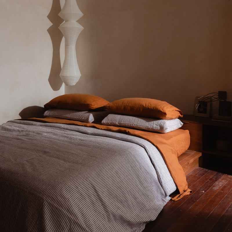 Cocoa Stripes Linen Flat Sheet