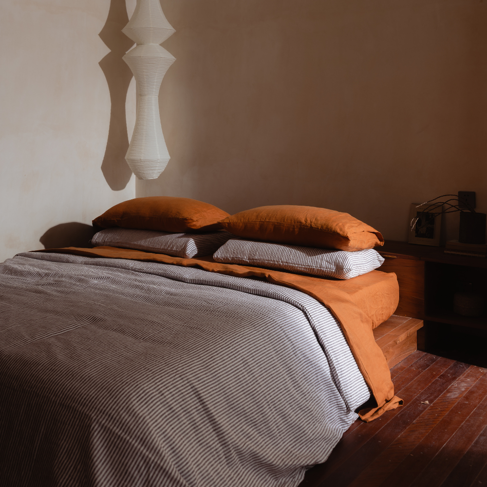 Cocoa Stripes Linen Bedding Set (4 pcs)