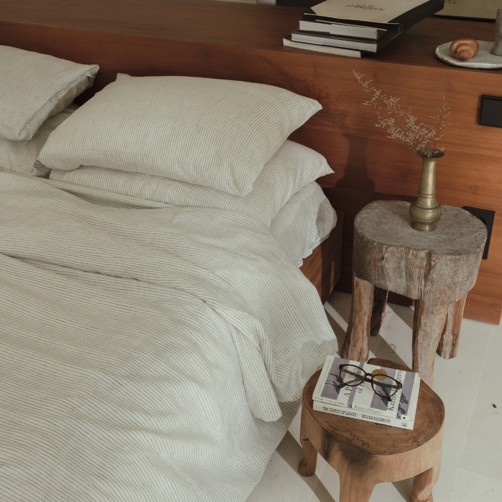Pencilstripe Linen Fitted Sheet Set (3 pcs)