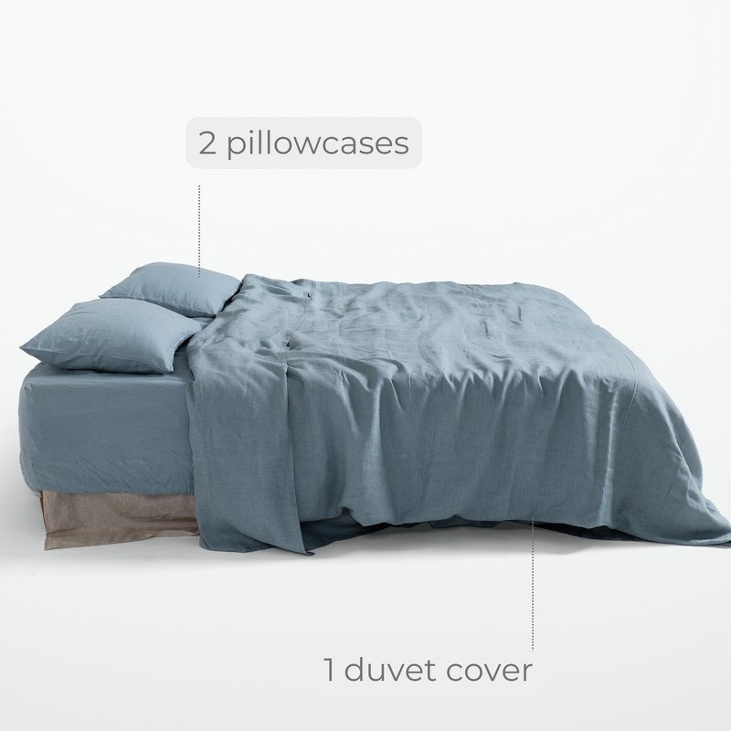 Aqua Linen Duvet Cover Set (3 pcs)