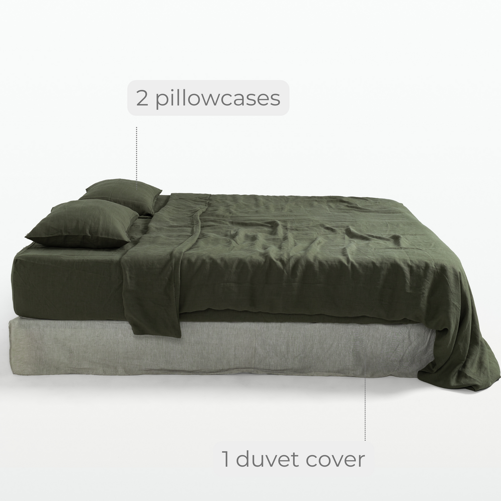 Cedar Green Linen Duvet Cover Set (3 pcs)