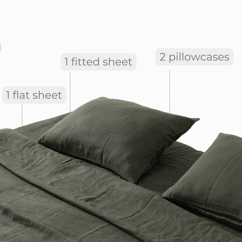 Cedar Green Linen Sheet Set 4 Pcs The Katha cedar-green-linen-sheet-set-4-pcs-the-katha