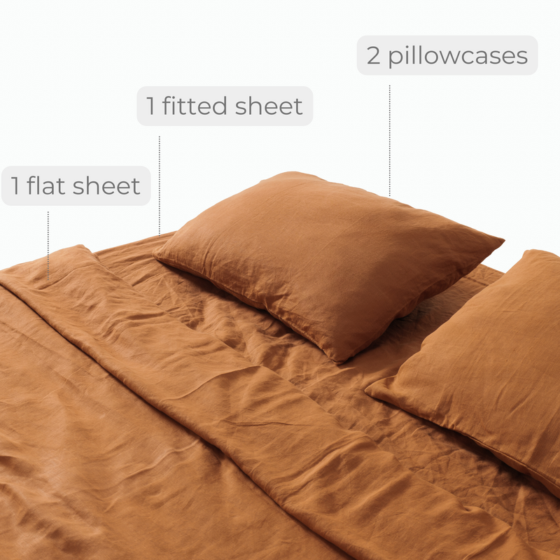 Cinnamon Linen Sheet Set (4 pcs)
