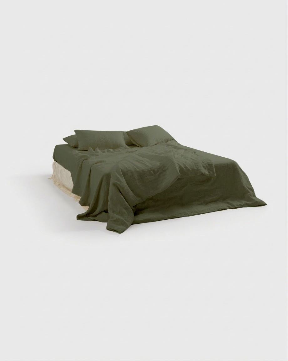 Cedar Green Linen Duvet Cover Set (3 pcs)
