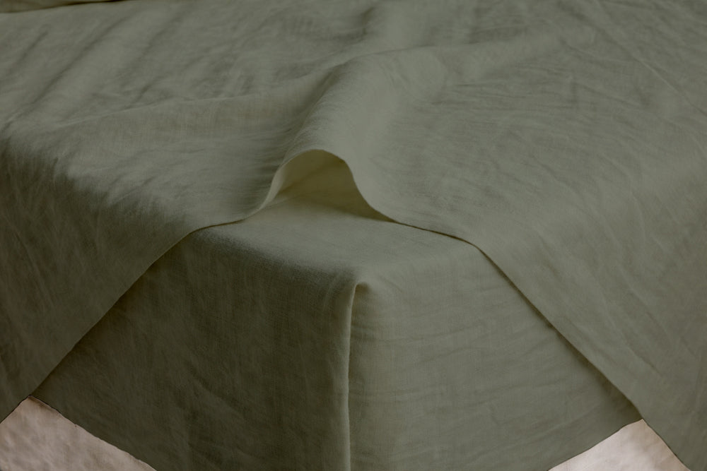 Cedar Green Linen Fitted Sheet Set (3 pcs)