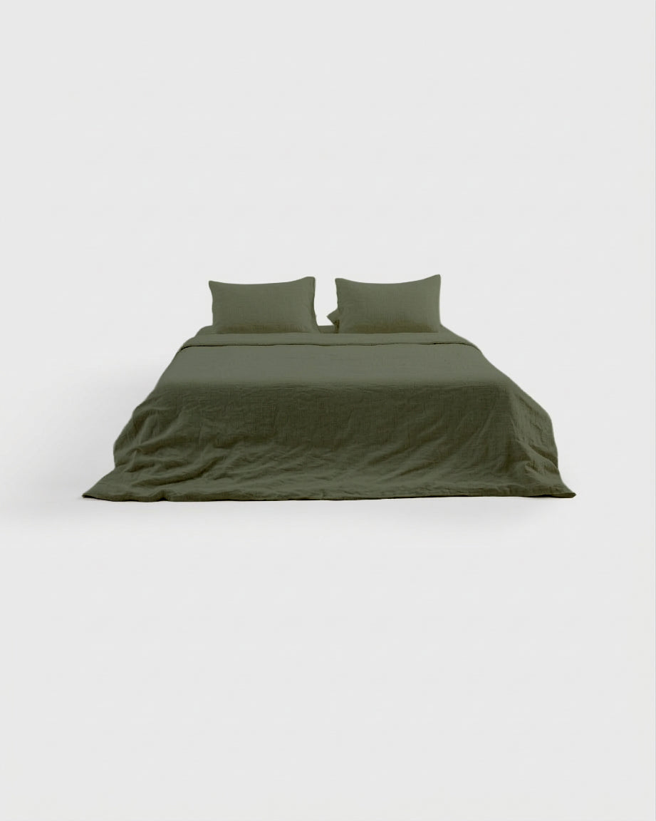 Cedar Green Linen Duvet Cover Set (3 pcs)
