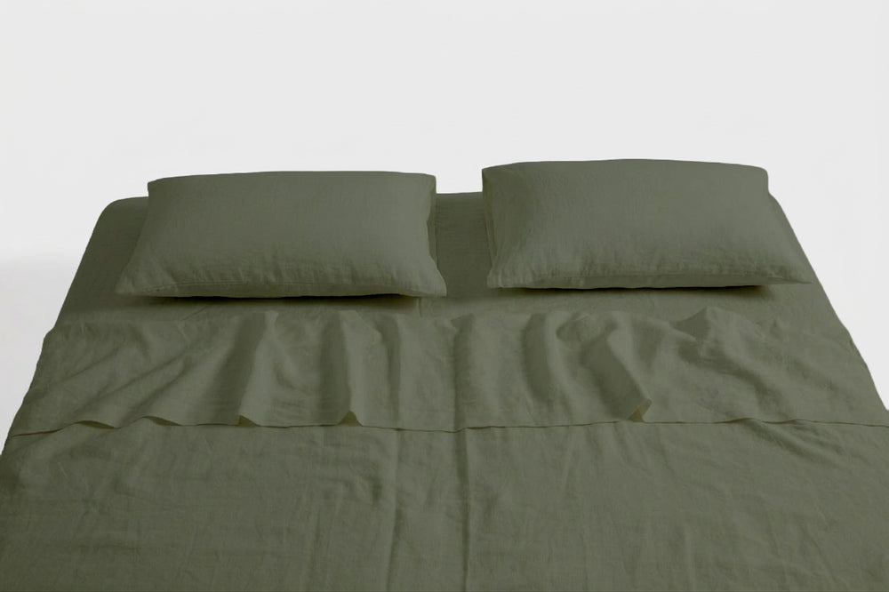Cedar Green Linen Fitted Sheet Set (3 pcs)
