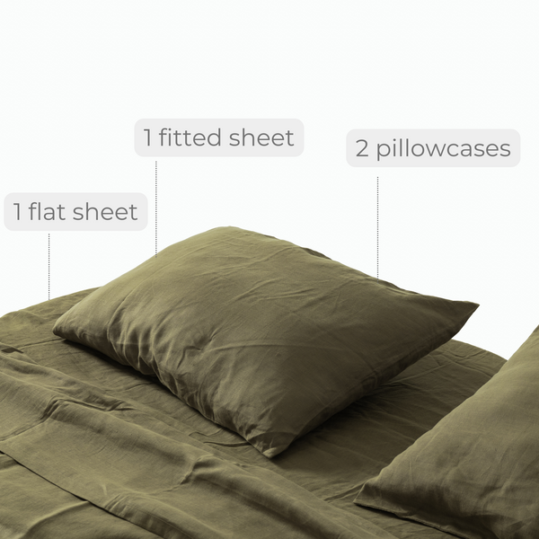 Olive Linen Sheet Set (4 pcs)