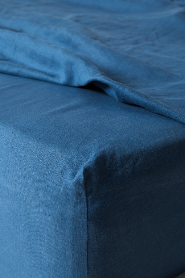 Quality Indigo Linen Fitted Sheet