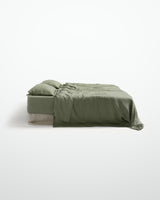 linen bedding set in sage green by the katha