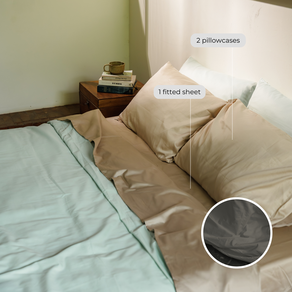 Ash grey Egyptian long-staple organic cotton fitted sheet set of 3 pieces