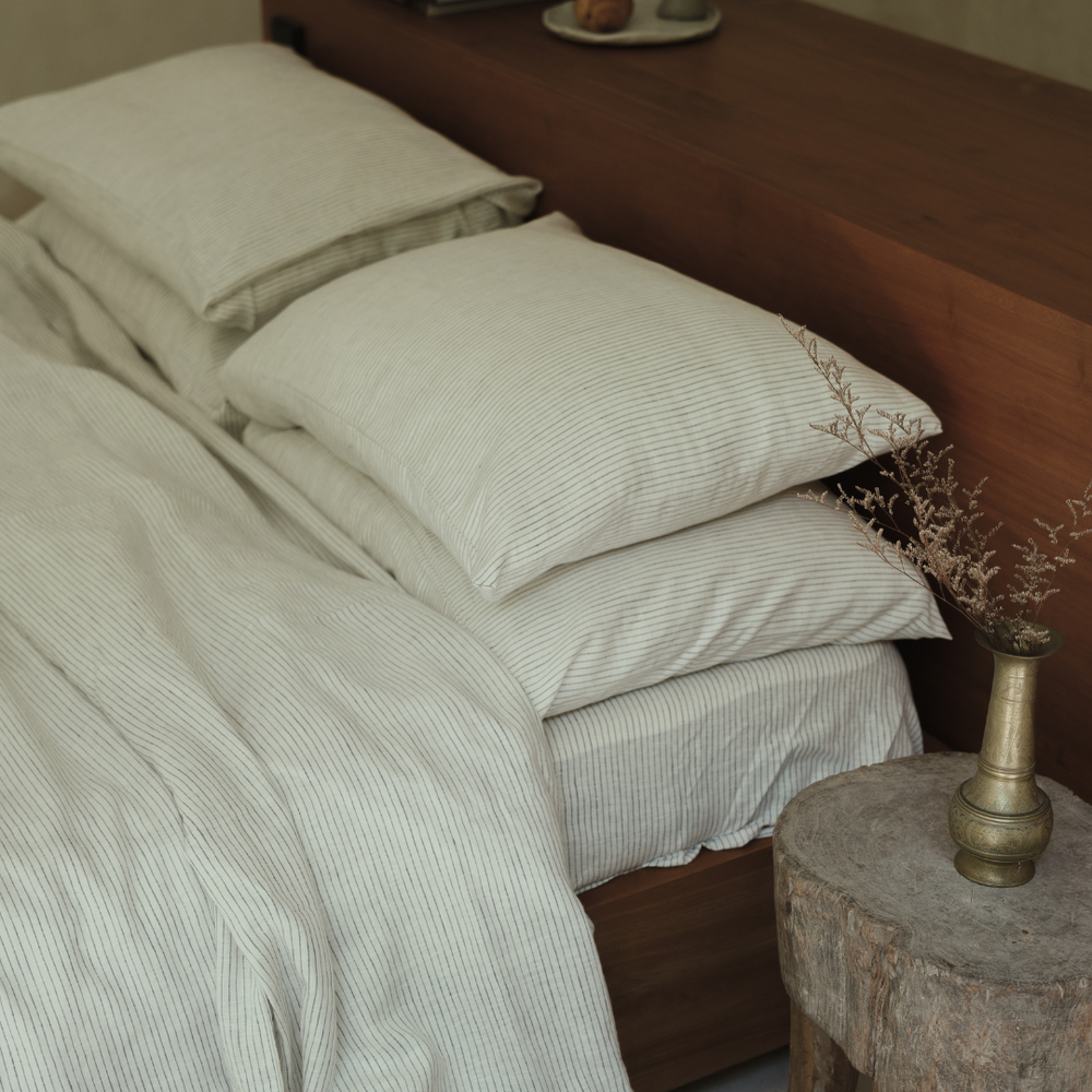 Pencilstripe Linen Fitted Sheet Set (3 pcs)