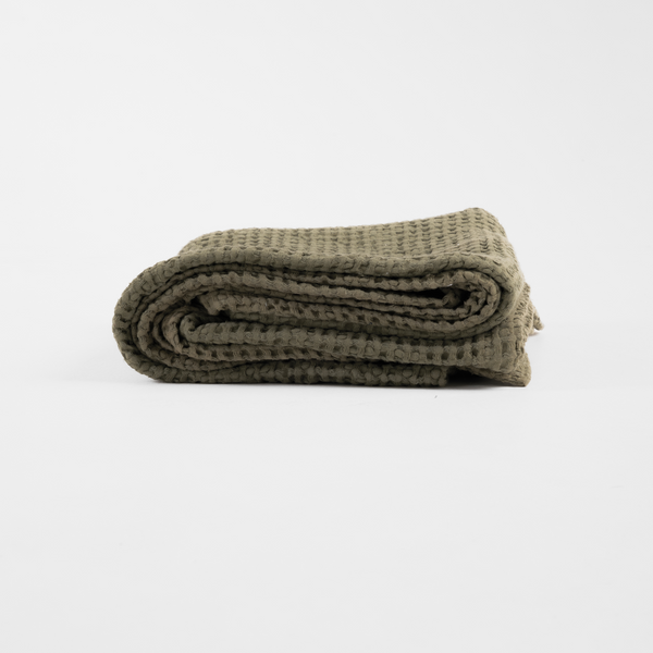 Cedar Green Linen Waffle Blanket