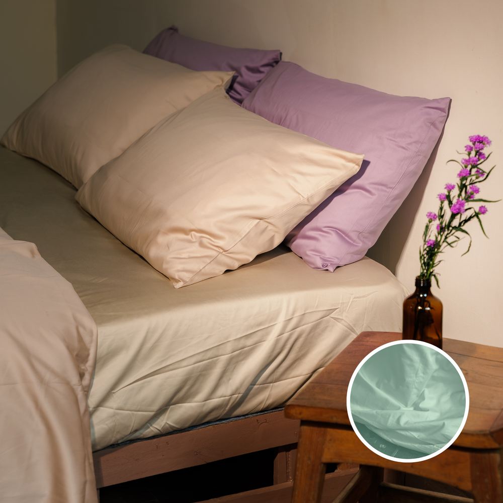 Chamomile yellow Egyptian long-staple organic cotton fitted sheet, folded