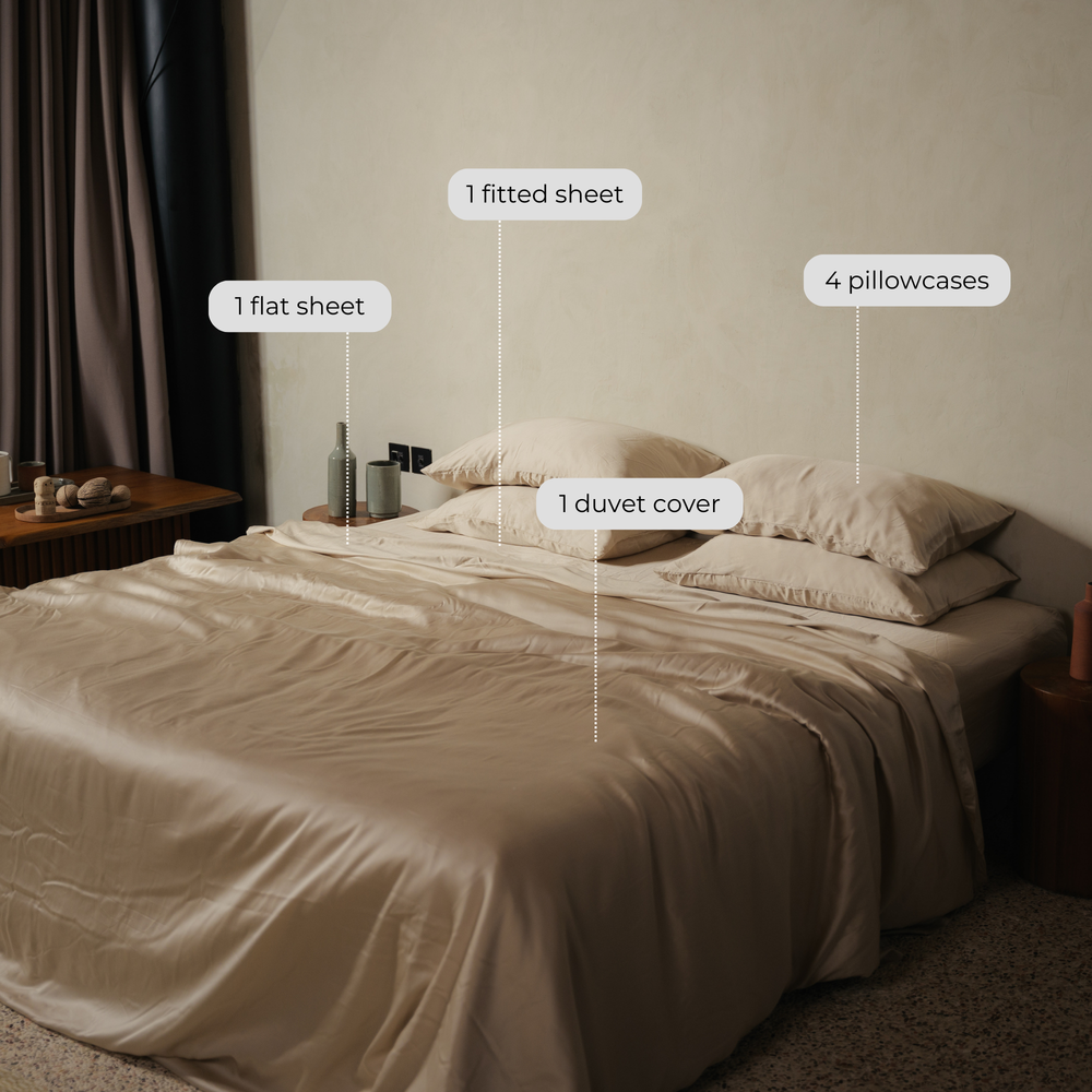 Cream eucalyptus TENCEL bundle set: flat sheet, fitted sheet, duvet cover and 4 pillowcases