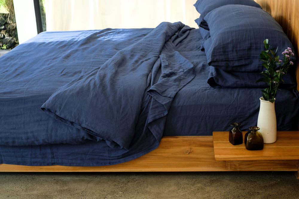 Indigo Linen Fitted Sheet