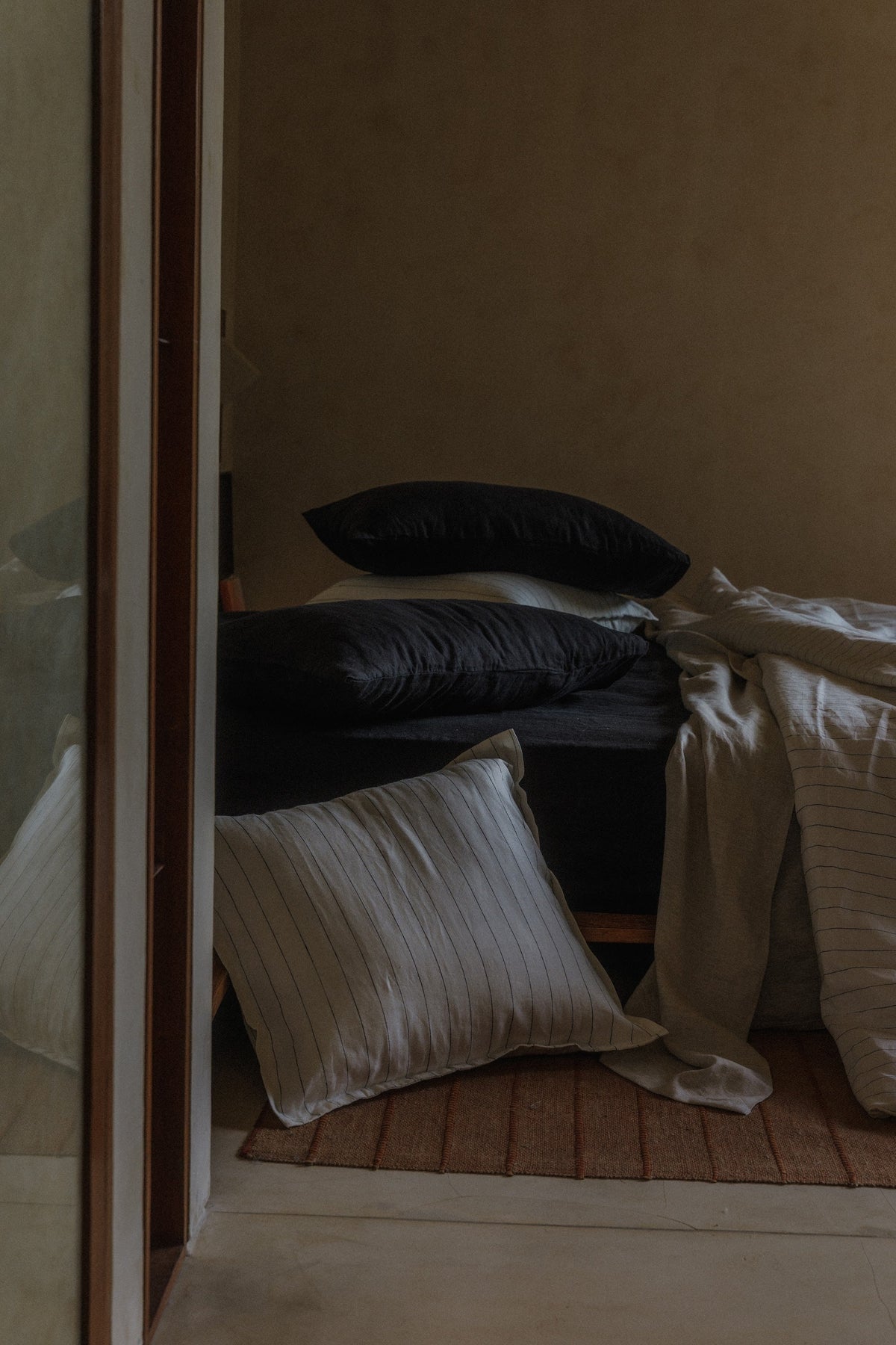 Jetstripes & Charcoal linen pillows