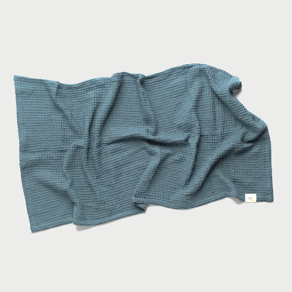 Sapphire Linen Waffle Blanket