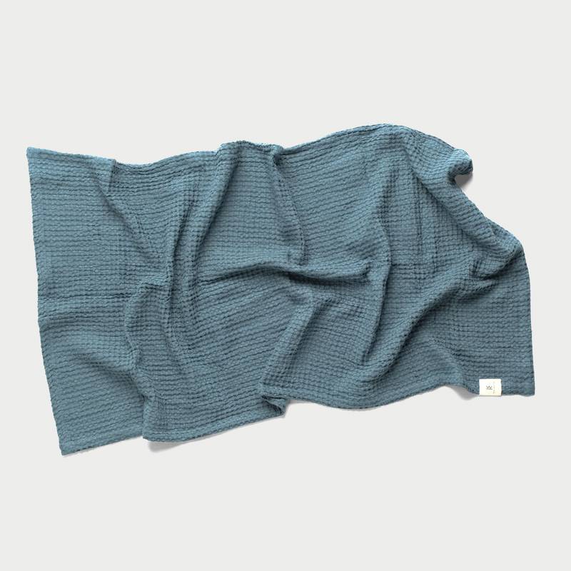 Light Blue Linen Waffle Blanket