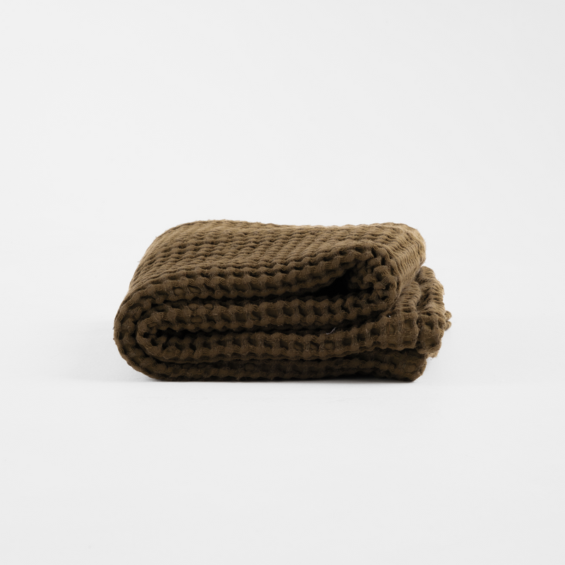 Olive Linen Waffle Blanket