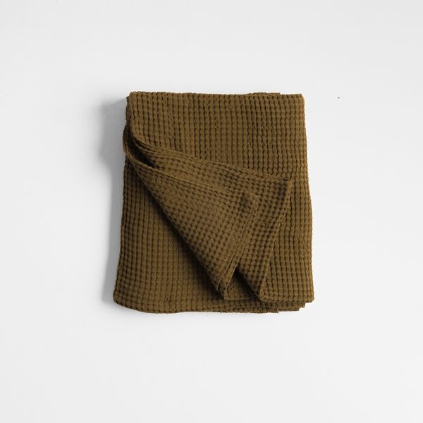 Olive Linen Waffle Blanket