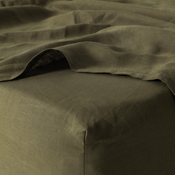 Olive Linen Fitted Sheet Set (3 pcs)