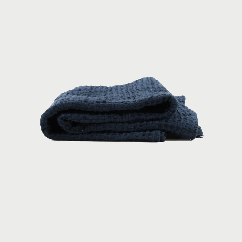 Slate Blue Linen Waffle Blanket