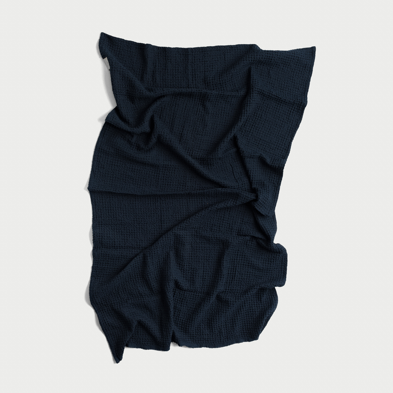 Slate Blue Linen Waffle Blanket