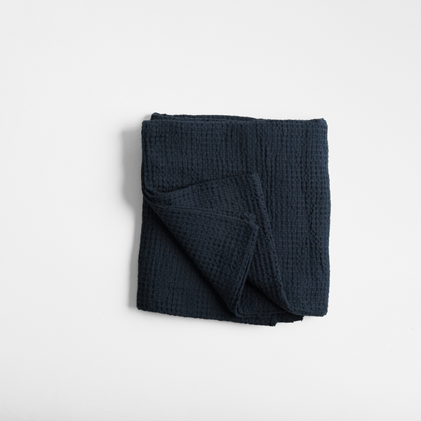 Slate Blue Linen Waffle Blanket