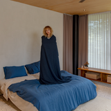 Slate Blue Linen Waffle Blanket