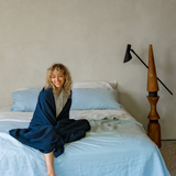 Slate Blue Linen Waffle Blanket