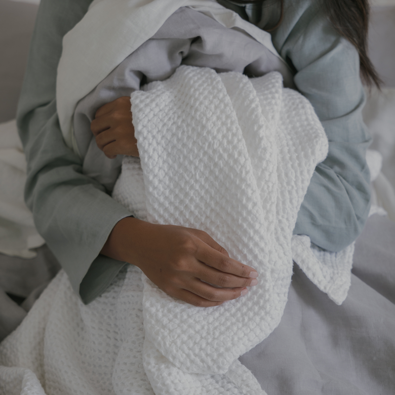 White Linen Waffle Blanket