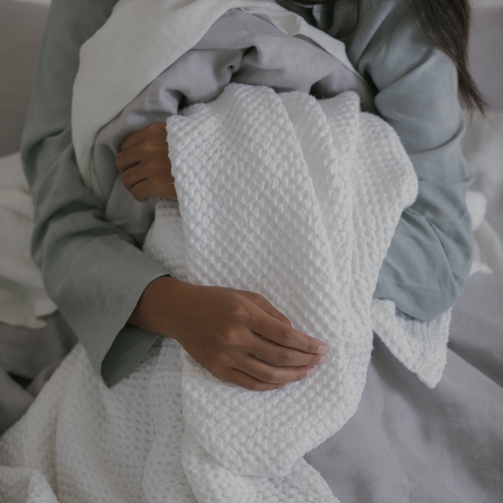 White Linen Waffle Bath Towel